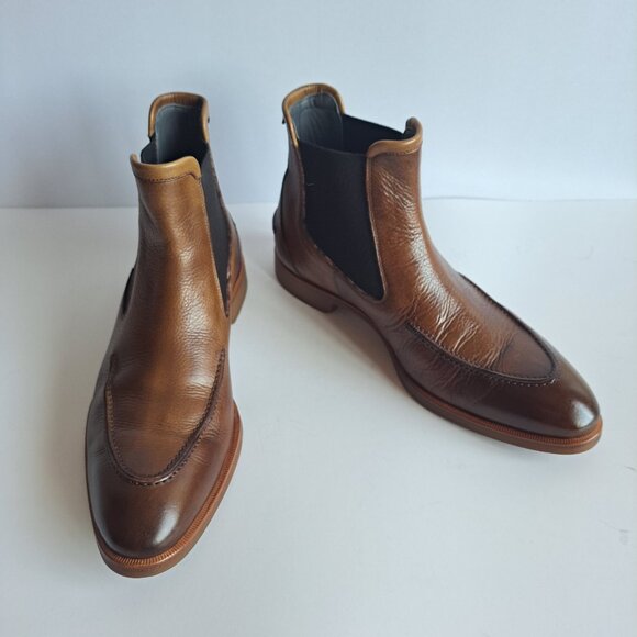New Di Bianco Minori Men\'s Brown Leather Slip On Chelsea Boots main image 10